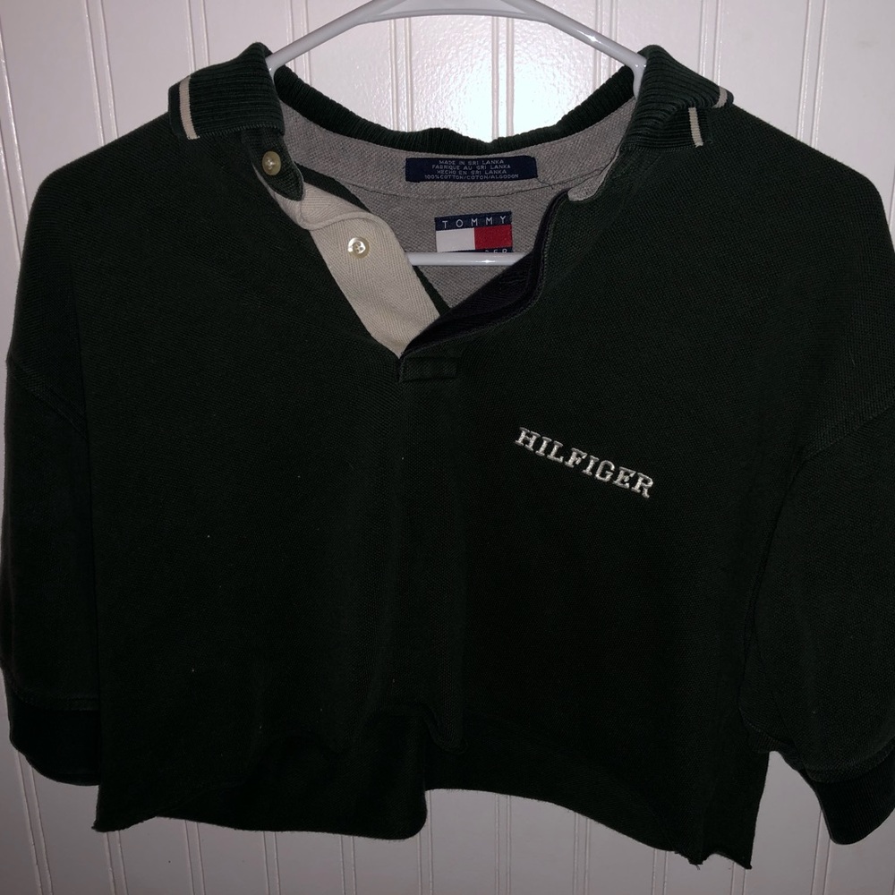 Dark Green Cropped Tommy Button Up